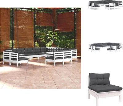 Produktbild von vidaXL 12-tlg. Garten-Lounge-Set mit Kissen Weiß Massivholz Kiefer -  Gartenmöbel-Sets
