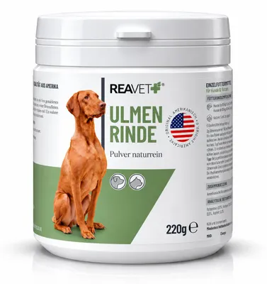 Produktbild von REAVET Ulmenrinde Pulver Amerikanisch für Hunde & Katzen 220g – Natürlich für Magen und Darm, Slippery Elm Bark