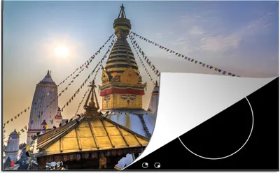 Produktbild von KitchenYeah© Herdabdeckplatte Foto des Swayambhunath-Tempels in Nepal mit farbigem Himmel , 81x52cm, Küche Deko, Glaskeramikkochfeld Herdabdeckung, Abdeckplatte fùr Kochfeld