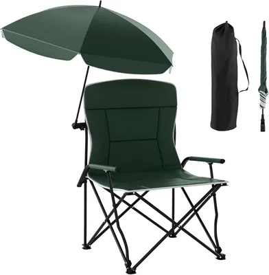 Immagine prodotto di KOMFOTTEU sedia da campeggio con ombrellone, sedia da spiaggia con braccioli e cuscini imbottiti, sedia da pesca con borsa da trasporto, portata 150 kg, sedia pieghevole per barbecue, giardino, pesca