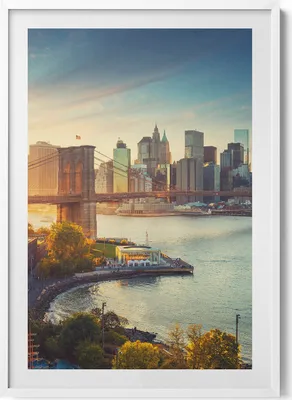 Produktbild von New York Manhattan Brooklyn-Brücke– Wandbild mit Rahmen – Gerahmtes Bild  – Wanddekoration – 70x100 cm –  Weiß Rahmen