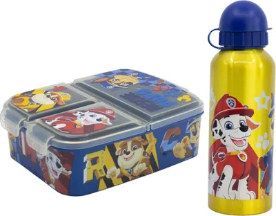 Produktbild von Paw Patrol Chase Rubble 2 tlg Kinder Set Brotdose Alu Trinkflasche 530 ml