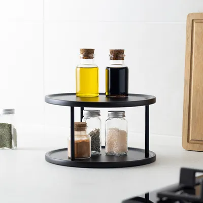 Produktbild von Navaris Drehteller Küche 2 Etagen- Ø26,5cm 360° drehbares Gewürz Öl Regal - Küchen Organizer Teller Karussell - Lazy Susan Drehplatte für Küche
