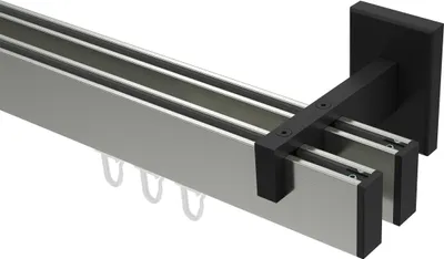 Produktbild von Interdeco Innenlaufstange / Gardinenstange mit Innenlauf Edelstahl-Optik / Schwarz, Typ Smartline Paxo (Kappe), 14x35 mm 2-läufig, 200 cm