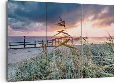 Produktbild von Bild auf Leinwand - Leinwandbild - 3 Teile - Strand Gras Horizont - 165x110cm - Wand Bild - Wanddeko - Wandbilder - Leinwanddruck - Bilder - Wanddekoration - Leinwand bilder - CE165x110-4625