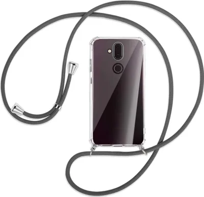 Produktbild von Handykette Backcover-Schutzhülle mit Band (Metall silberfarben) für Nokia 8.1 - dunkelgrau