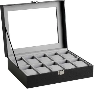 Productafbeelding van Famanu horlogebox - Opbergdoos voor 10 horloges - Elegante horlogeorganizer - Zwart - 25 x 7,5 x 20 cm (B x H x D)