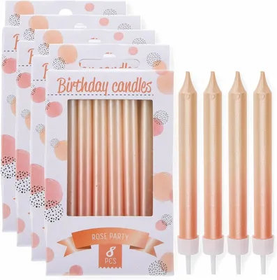 Produktbild von Geburtstagskerzen-Set, 32 Tortenkerzen mit Halterungen, 8 cm lange Tortenkerzen für Geburtstage, Hochzeiten, Jubiläen, Feiern