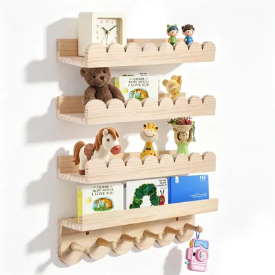 Image de Omgoods - Ensemble de 4 étagères murales pour enfants avec supports en bois