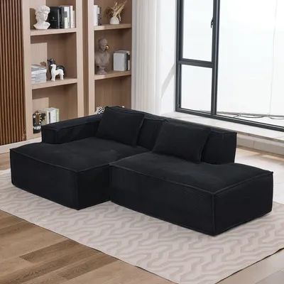 Produktbild von LVHOM Modulsofa Cordstoff 233cm, Bodentiefes Loungesofa 2-Sitzer mit Recamiere, Pflegeleichte Couch für Wohnzimmer, Ohne Montage, Schwarz