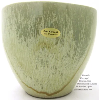 Produktbild von Übertopf Keramik bambus - grün ca. 17x19 cm (HxD) Echt Handarbeit