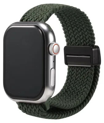 Immagine prodotto di Cinturino di ricambio in nylon Loop per Apple Watch 1, 2, 3, 4, 5, 6, 7, 8, 9, 10, 11, SE 1, 2, 3 da 38/40/41/42 mm. Cinturino in tessuto intrecciato verde bosco. Cinturino regolabile per smartwatch, misura universale.
