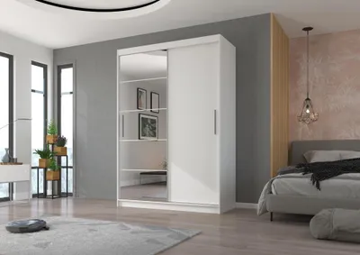 Obrázek produktu pro Šatní skříň se zrcadlem 150 cm HAMLIA - bílá