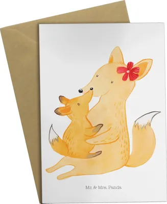 Produktbild von Mr. & Mrs. Panda Grußkarte Fuchs Mama - Weiß - Geschenk, weihnachtskarten, Muttertag, Mutter, einladungskarten, Mami, Grußkarten, Schoß, dankeskarten, vatertagskarte