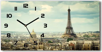 Produktbild von Wanduhr aus Glas – 60x30 cm - Glasbild - Glasuhr - Gehärtetes Glas - schwarze-zeiger - Eiffelturm Paris