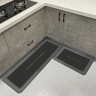 Imagen del producto de Juego de 2 alfombrillas lavables para la cocina con diseño geométrico