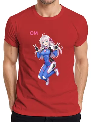 Zdjęcie produktu dla Koszulka męska z motywem "Kawaii Anime", przedstawiająca dziewczynę w stylu anime, z japońskim motywem Y2K, dla fanów anime i mangi. Kolor: różowy. Rozmiar: S