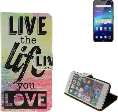 Produktbild von K-S-Trade Schutzhülle Handyhülle kompatibel mit TP-LINK Neffos C9 Max 360° Wallet Case ''live life love'' Klapphülle Tasche Etui Smartphone Flip