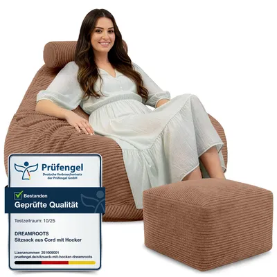 Immagine prodotto di Dreamroots Bean Bag, Puff 90x90x100 cm, pouf con imbottitura, pouf con poggiapiedi, pouf con copertura, sacchi per sedersi, Brown Bear