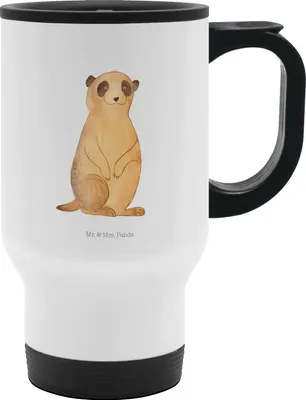 Produktbild von Mr. & Mrs. Panda Thermobecher Erdmännchen - Weiß - Geschenk, Spruch, Traveling, Reisen, To-Go-Becher, Isolierbecher Edelstahl, Afrika, To Go, Kaffeebecher, Roadtrip