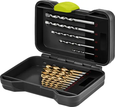 Produktbild von Goobay Tools Bohrer Sets, für Bohrmaschinen mit rundem Bohrfutter, mit Transportbox - Auswahl: Metall- und Steinbohrer-Set, 17-tlg.