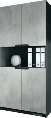 Produktbild von Vladon Büroschrank Logan V2,  Germany, Aktenschrank mit 5 Fächern und 4 Türen, Schwarz matt/Beton Oxid-Optik (82 x 184 x 37 cm)