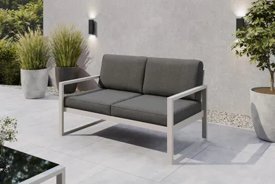 Produktbild von Margaret Hadas24 Gartensofa 2 Sitzer Outdoor Madera Lounge Couch Terrasse wetterfest Balkonmöbel Sitzbank mit Lehne, Gartenmöbel kaschmir, dunkelgrau