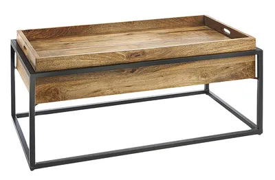 Produktbild von Kobolo Tisch Couchtisch Wohnzimmertisch aus Mangoholz und Metall - abnehmbare Tischplatte - Sofatisch Beistell Dekoration Einrichtung Zuhause Rahmen