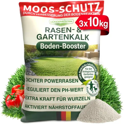 Produktbild von DÜNGEMEISTER Rasenkalk 30 kg – hochwertiger Rasen- & Gartenkalk zur pH-Optimierung und Bodenverbesserung – verbessert Nährstoffaufnahme, beugt Moosbildung vor, sorgt für kräftigen Rasen im Garten