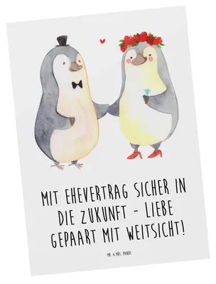 Produktbild von Mr. & Mrs. Panda Postkarte Ehevertrag Zukunft - Weiß - Geschenk, Ansichtskarte, Ansichtskarten, bildkarte, Heiraten, emotionale Sicherheit, Grußkarte, Geschenke, Heirat