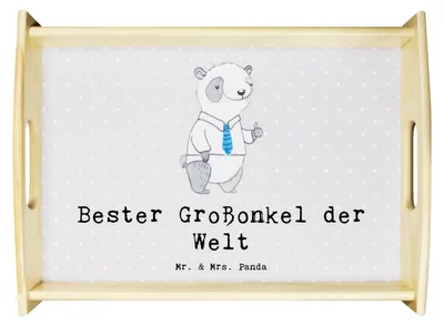 Produktbild von Mr. & Mrs. Panda Tablett Panda Bester Großonkel der Welt - Grau Pastell - Geschenk, Servier, serviertablett aus holz, Geschenkidee, ablagetablett, Bett-Tablett, Onkel