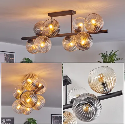 Produktbild von Cesaro Deckenlampe aus Metall/Riffelglas in Schwarz/Bernstein/Rauch/Klar