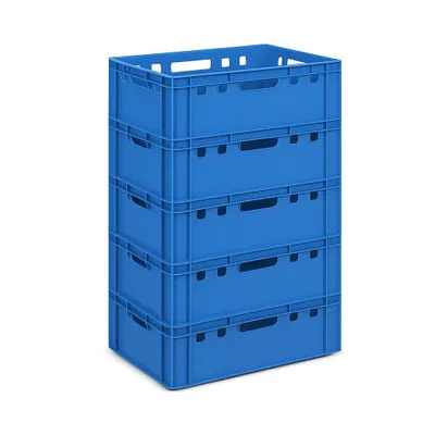 Produktbild von GARDIVO E2 Kisten blau 5 Stück 60x40x20 Meischkiste, Metzgerkiste, Lagerkiste blau, stapelbbar lebbensmittelecht robust fleischerkiste kunststoff