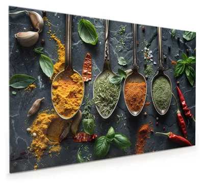 Produktbild von Küchenrückwand Spritzschutz Glas mit Motiv Kräuter und Gewürze 40 x 40 cm