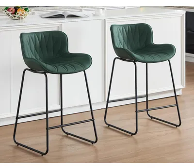 Immagine prodotto di Set di 2 sgabelli da bar, colore verde, con design trapuntato e schienale in ecoFinto cuoio