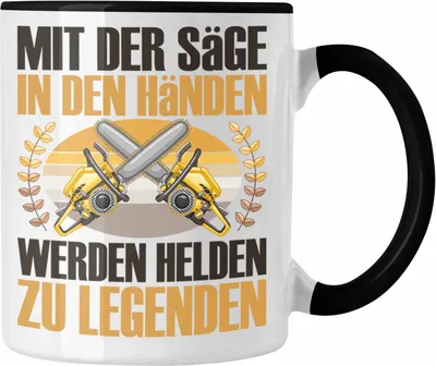Produktbild von Trendation - Forstarbeiter Tasse Geschenk Spruch Holzarbeiter Forstwirt Kettensäge in den Händen (Schwarz)