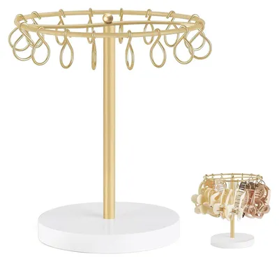 Productafbeelding van Omgoods - Draaibare Haarclip-Organizer met 16 Haken in Houten Basis