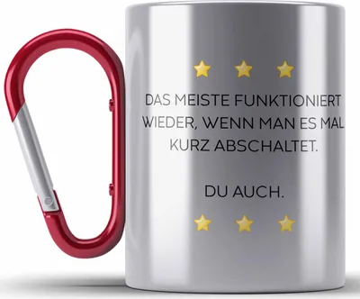 Produktbild von Trendation - Lustige Edelstahl Tasse Karabiner mit Spruch für Frauen Männer Arbeit Büro Lustig Edelstahl Tasse Karabinern Becher mit Sprüchen Kollegin Geschenk Sarkasmus Müde (Rot)