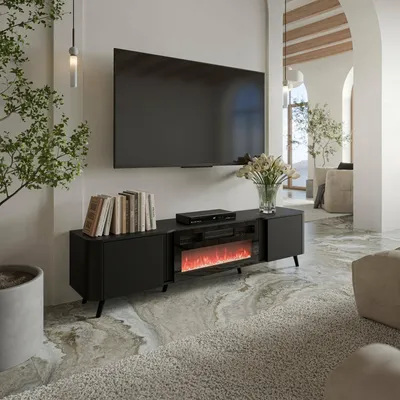 Image de Vicino - Meuble TV, 191x40x58 cm Noir, 2 Étagères