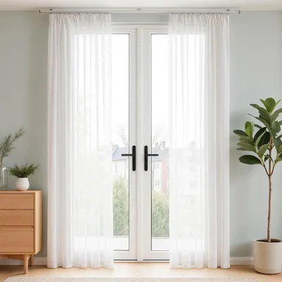 Produktbild von Voile Gardinen 225 x 140 cm, 2er-Set, weiß, Faltenband, für Schlafzimmer
