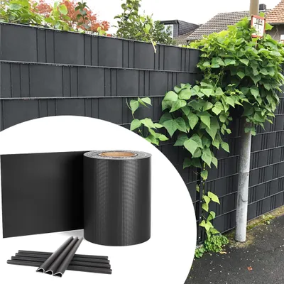 Produktbild von UISEBRT PVC Sichtschutzstreifen Sichtschutzfolie Blickdicht Sichtschutz Doppelstabmattenzaun mit Befestigungsclips 35m x 19cm Anthrazit
