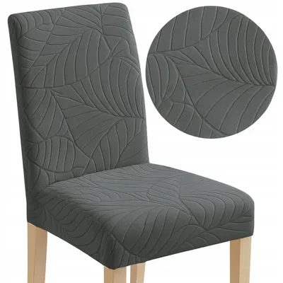 Produktbild von Stuhlhusse - Dunkelgrau Jacquard - Universeller Stuhlbezug - Passend für Henriksdal - Blättermuster - Waschbar
