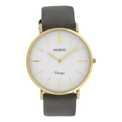 Obrázok produktu pre Oozoo hodinky kožený remienok Vintage šedá/biela/zlatá 40 mm