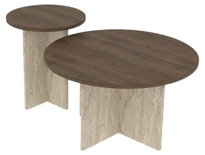 Produktbild von Skye Decor, Kaffeetisch-Set (2 Teile), Walnuss & Travertin, 70 x 40 x 70 cm & 40 x 47 x 40 cm | 100% melaminbeschichtete Spanplatte | Modernes Design für stilvolle Wohnräume.