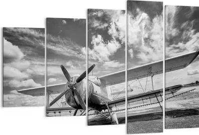 Produktbild von Bild auf Leinwand - Leinwandbild - 5 Teile - An-2 Flugzeug Schwarzweiß - 150x100cm - Wand Bild - Wanddeko - Wandbilder - Leinwanddruck - Bilder - Wanddekoration - Leinwand bilder - EG150x100-4228