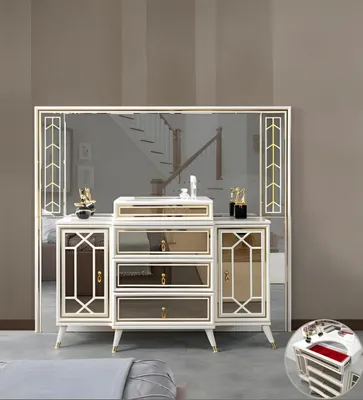Obrázok produktu pre Elegantný toaletný stolík so zrkadlom a elegantnými zlatými akcentmi