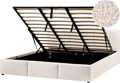 Obrázek produktu pro BELIANI Postel s úložným prostorem krémově bílá buklé čalounění manželská postel 180 x 200 cm prošívané čelo ložnice