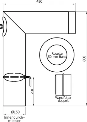 Produktbild von Raik Basic Rauchrohrbogen-Set 150mm schwarz 2-teilig – eckig für Rauchrohr / Ofenrohr