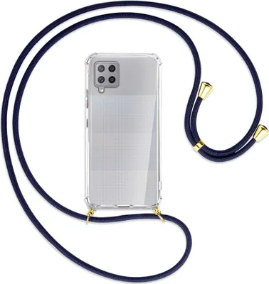 Produktbild von Handykette Backcover-Schutzhülle mit Band (Metall goldfarben) für Samsung Galaxy A42 5G - dunkelblau