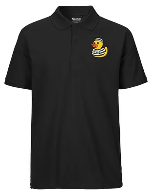 Produktbild von Huuraa Herren Polo Shirt Quietscheente Gefängnis Gummiente Knast XXL Black Bio Baumwolle Fairtrade Poloshirt Geschenkidee